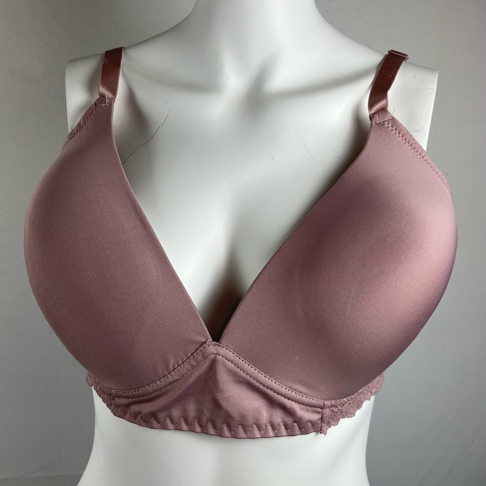 Laura Ashley Womens Bra 42D Mauve Wireless Padded Lace Edge Stretch